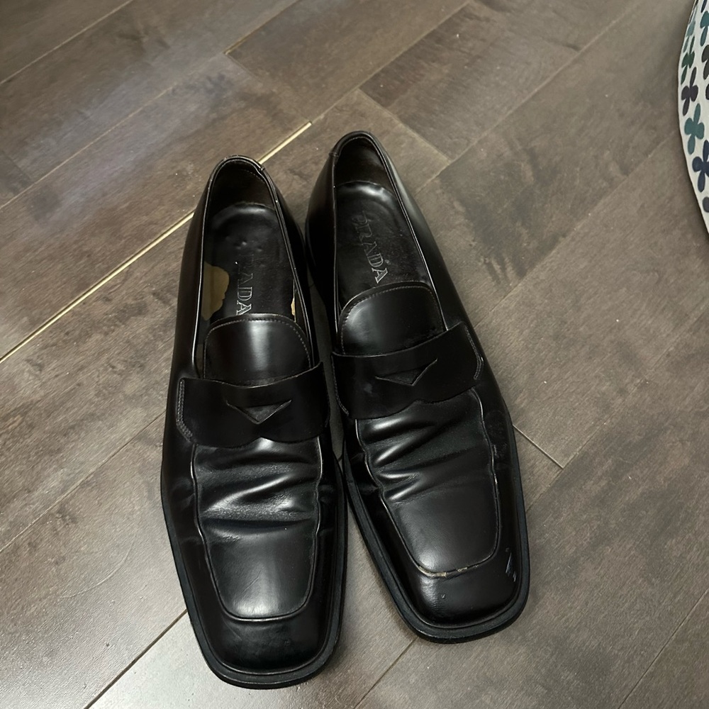Prada Men's Classic Black Leather Slip-Ons